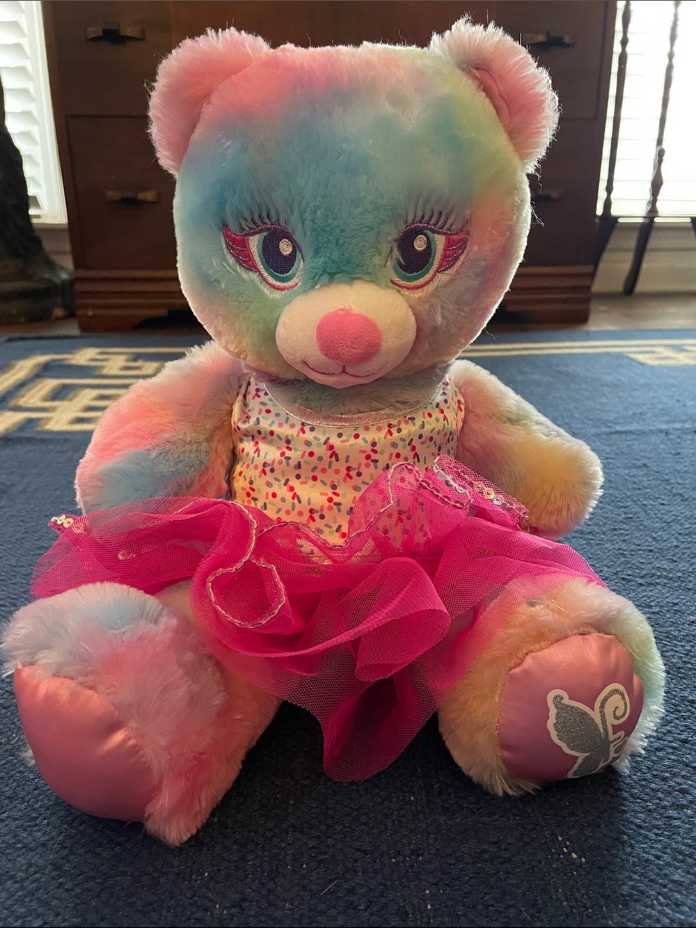 Build-A-Bear Rainbow Plush Bear with Bright Pink Tutu